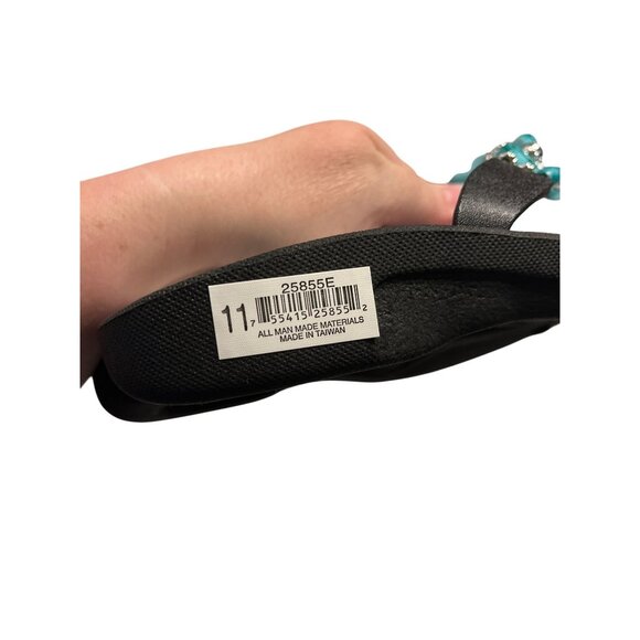 Beaded Womens Black Flip Flops Sandals With Turquoise Accent Size 11 - Picture 2 of 2